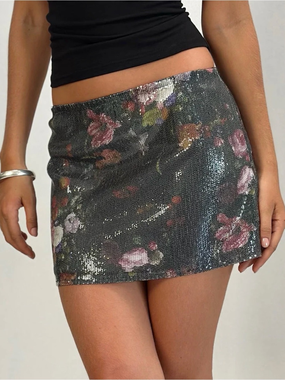 Nidya Mini Skirt In Sequin Vintage Flower XS